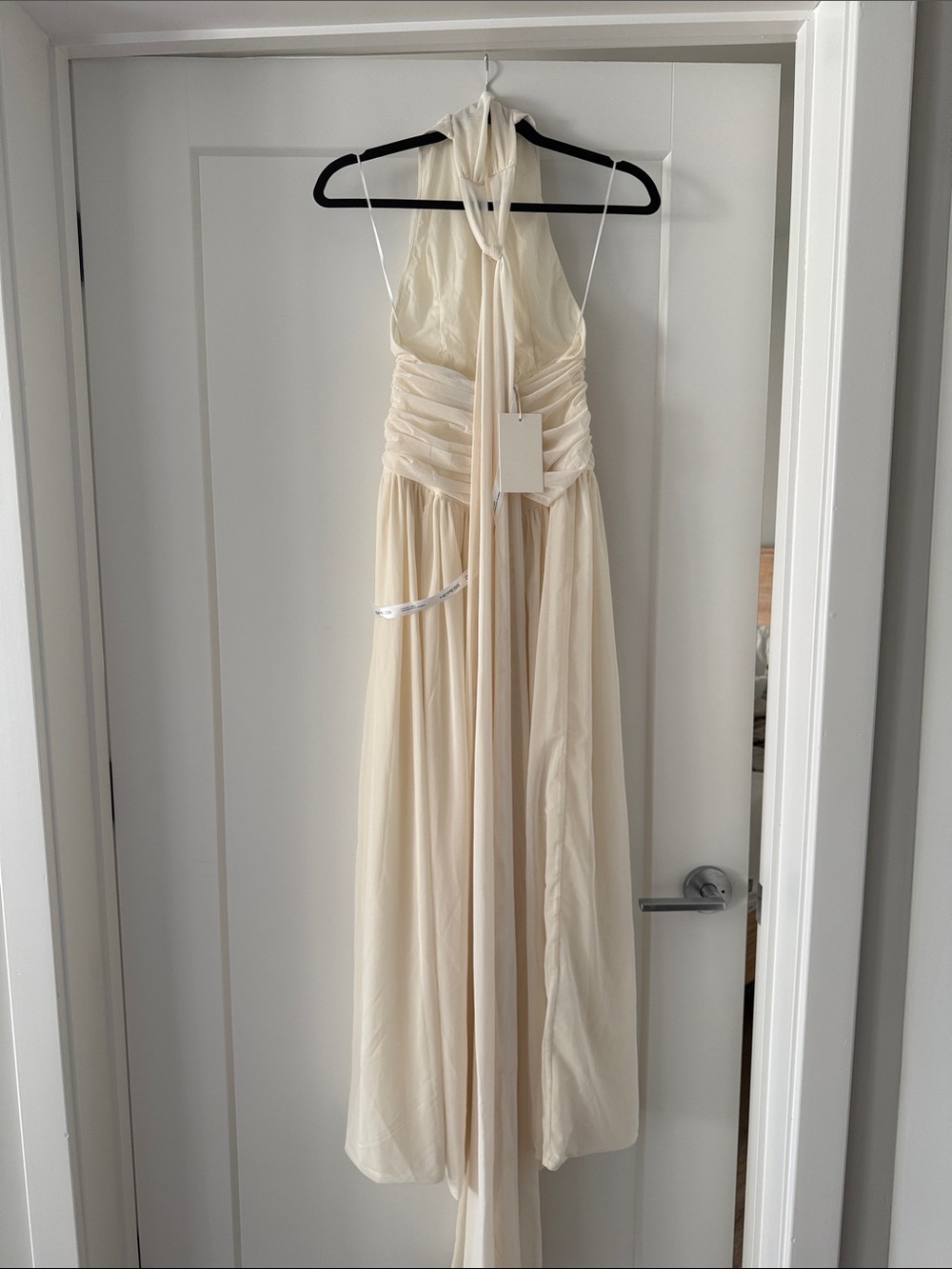 Cream Halter Maxi Dress with Ruched Waist - Picture 2 of 6